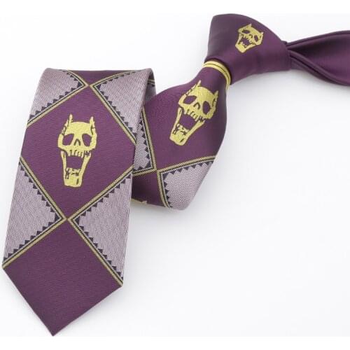 JoJo Bizarre Adventure Cosplay Tie KILLER QUEEN Heavens Door Kira Yoshikage Props Japanese Anime Skull Jacquard Neck Tie
