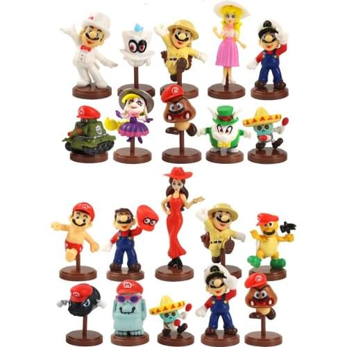10pcs/Set 3-7cm Super Mario Bros Anime Luigi Chachi Peach Goomba Black Bomb Koopa Action Figure Model TOys Kids Gift Brinquedos
