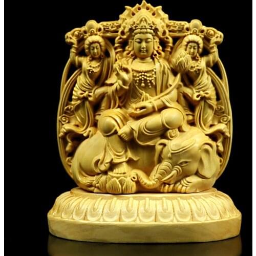 Boxwood carved double-sided Buddha Guanyin car ornaments handle pieces the patron saint of the zodiac