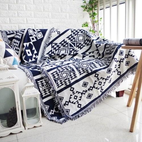 Geometry Throw Blanket Sofa Decorative Blue Bohemia Slipcover Cobertor on Sofa/Beds/Plane Travel Non-slip Stitching Blankets