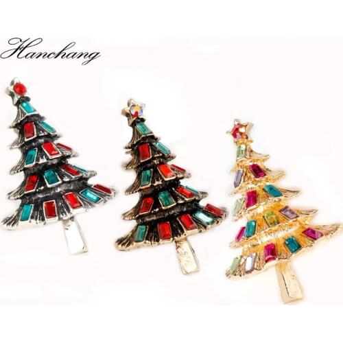 HANCHANG Christmas Presents Christmas Tree Brooch Pins for Scraf Shirt/Dress Jewelry Festival Crystal Brooches Women Kids Gifts