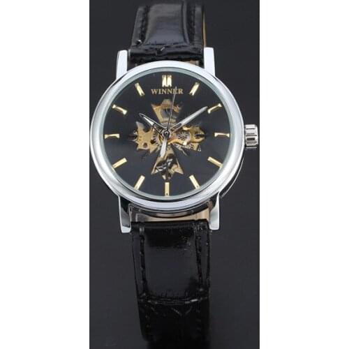 WINNER Hot Sell Watch Hollow Cross Design Mechanical Watch Alloy Water Proof Case CasualLeather Band Men Watch