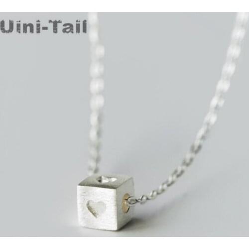 Uini-Tail hot new 925 sterling silver small square heart-shaped brushed necklace fashion sweet and lovely geometric jewelry