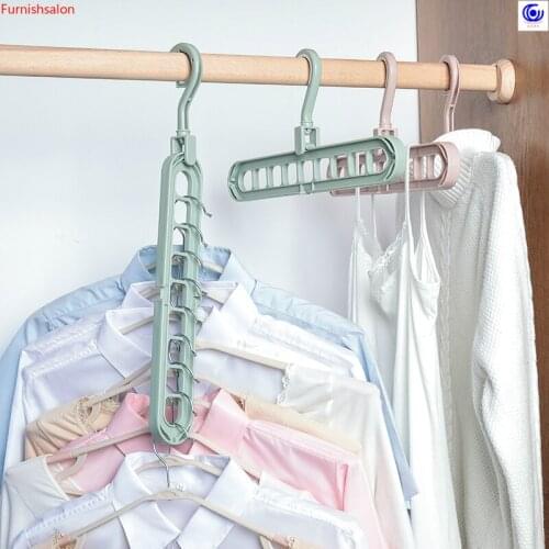 Multifunctional magic 9 in 1 storage creative rotary hangers household solid color folding clothes skid drying racks 2 PCS/set