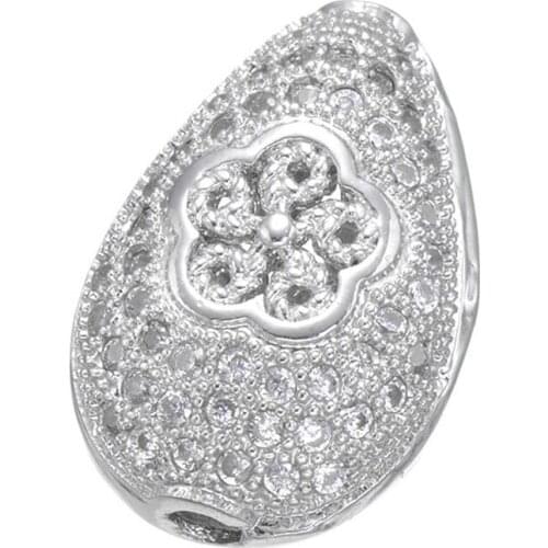 Vogue Jewelry Accessory Micro Pave CZ Rhodium/Rose Gold/Gold 16*11mm Waterdrop Charms Beads For Bracelet Necklace DIY CHF188