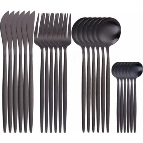 Kitchen Cutlery Set Golden Matte Stainless Steel Cutlery Forks Knives Spoons Tableware 24 Pieces Dinnerware Set Coffee Spoons