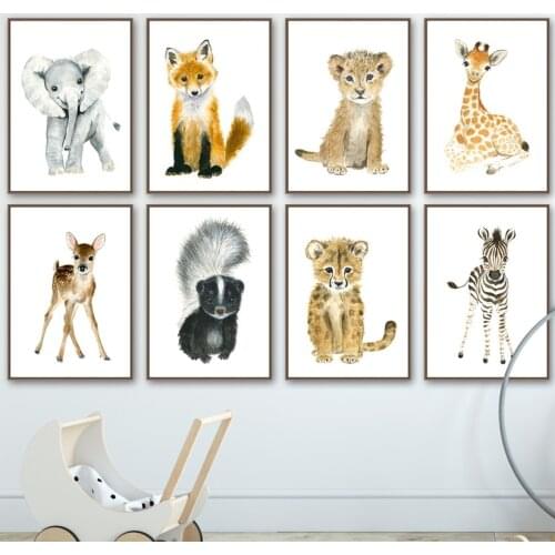 Elephant Fox Zebra Giraffe Leopard Lion Nursery Wall Art Canvas Painting Posters And Prints Wall Pictures Baby Kids Room Decor