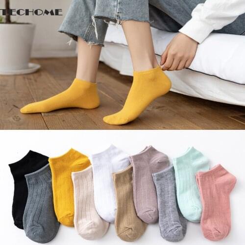 5 Pairs Summer Stripe Mid Tube Socks Women Cotton Boat Socks Casual Boat Cartoon Harajuku Cat Invisiable Funny Students Socks