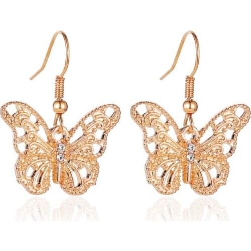 2020 New Womens Butterfly Earrings Hollow Style Creative Love Heart Keys Insect Earrings Wedding Party Girls Ear Jewelry