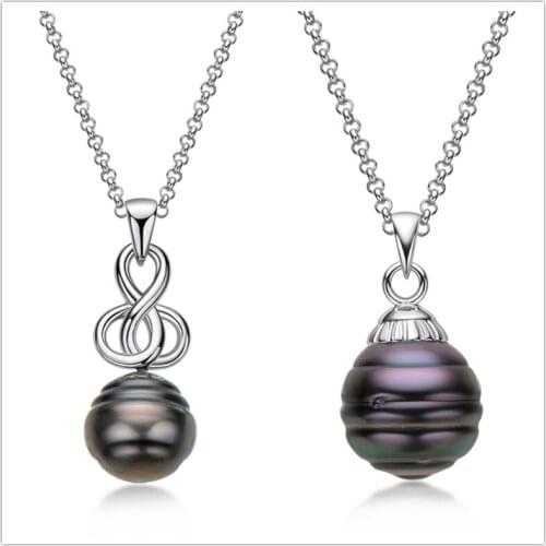Lnngy 2020 Real 925 Sterling Silver Necklace Natural Tahitian Black Pearl Pendant Necklace for Women Link Chain Necklace Gifts