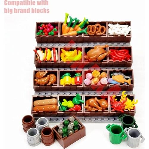 Full Set DIY Toys Compatible Building Blocks MOC Parts for Creative Mini Food Display Fruit Bread Turkey Bricks Accessories