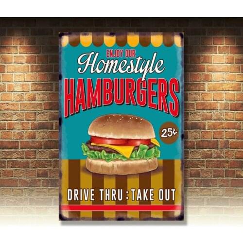 Homemade Hamburgers Poster Metal Tin Signs Retro Plate Kitchen Wall Decor