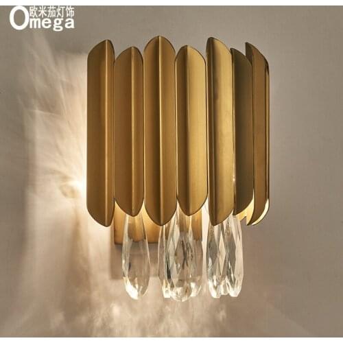 Postmodern light luxury thick stainless steel crystal wall lamp bedside bedroom living room wall aisle model wall lamp