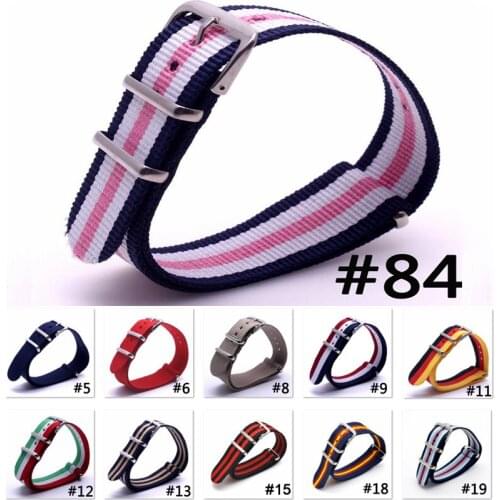 10pcs/Lot High Quality Nylon NATO Watchband Woven Nylon Canvas Strap 16/18/20/22/24mm Striped Replacement DW Watch Band