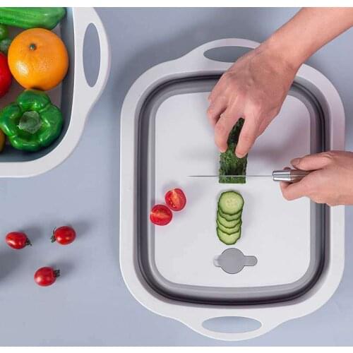 Collapsible Chopping Block Foldable Cutting Board with Colanders Washing Basket Food Cutting Board Drain Kitchen Organizer