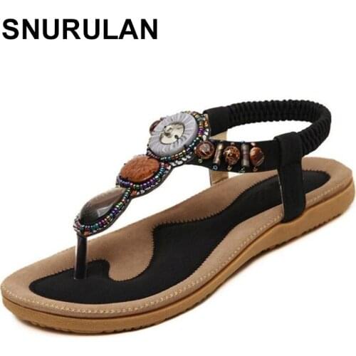 SNURULAN Womens Sandals 2021Summer Style New Arrival Crystal Women Bohemian Sandals Beach Flip-Flop For Vacation Rhinestone