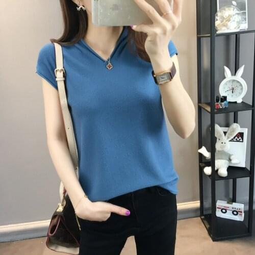 Sweater Short-sleeved Womens Summer New Slim Thin Knit Sweater Large Size V-neck Fashion Korean Womens Bottoming Shirt