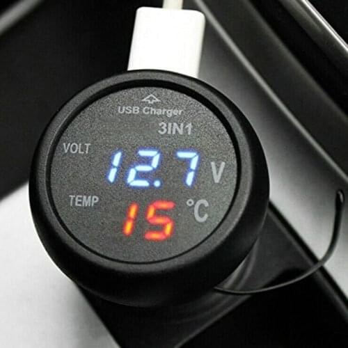 Universal 3 In1 USB Car Charger Adapter Cigarette Lighter LED Display Voltmeter Multi-function Motorcycle Car Accessories