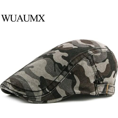 Wuaumx Spring Summer Beret Hats Men Women Washed Cotton Forward cap Camouflage Beret Cap Casual Flat Peaked Caps Visor Wholesale