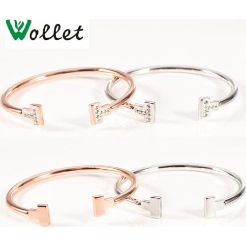 Wollet Jewelry Health 99.9999% Germanium Pure Copper Bracelet Bangle For Women Men CZ Stone Metallic Rose Gold Color Open Cuff