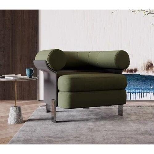 ChinaFurniture processing and production factory modern light luxury fabric single sofa with stainless steel foot