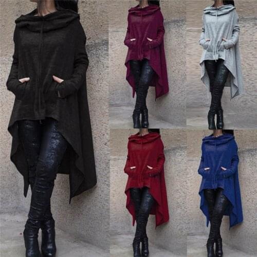 Women Asymmetric Hem Fishtail Hoodie Women Casual Drawstring Long Sleeve Pullover Sweatshirt Female Solid Oversized Hoodies