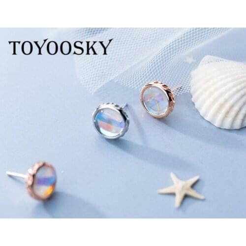 925 Sterling Silver Women 10MM*10MM Elegant Round Earrings Stud With Artificial Crystal OL Contracted Jewelry