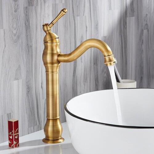 Retro Golden Bathroom Basin Faucet Deck Mounted Water Mixer Bath Room Hot/Cold Water Taps Home Improvement
