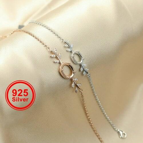 1Pcs Oval Prong Bezel Bracelet Settings Tree Branch Rose Gold Plated Solid 925 Sterling Silver Tray for Gemstone 1900243