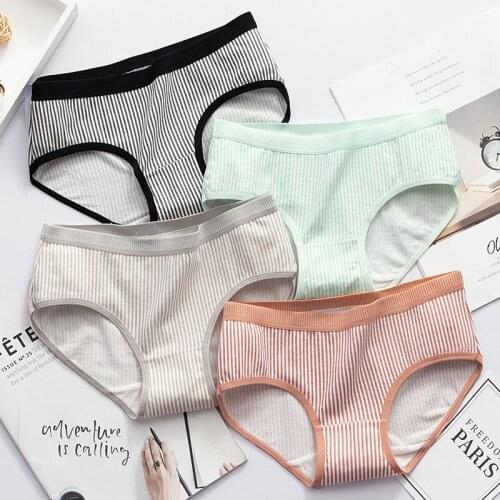 100% Cotton Hollow Striped Womens Panties Briefs Low Waist Soft Female Underwear Skin-friendly Underpants Lady Intimates
