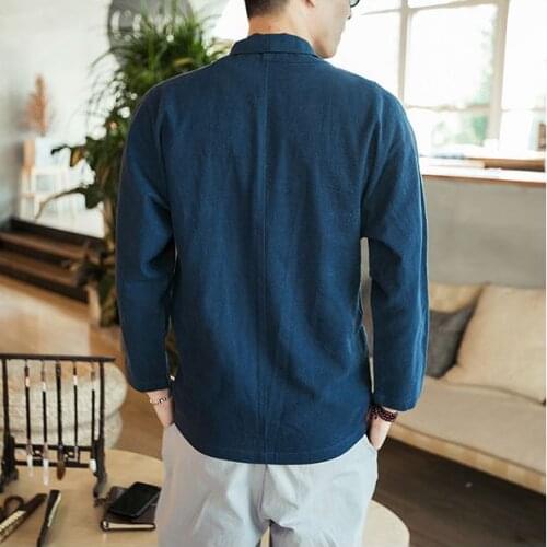 2019 Cotton Linen Vintage Men Bomber Jackets Mens Solid Streetwear Button Coats Male Fashoins Black Windbreaker