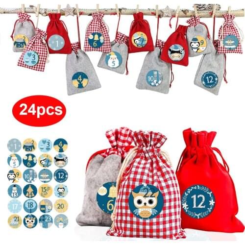 24 PCS Christmas Linen Packaging Bag Christmas Gift Bag Advent Calendar Bag Party Favor Wrapping Package For Christmas Party