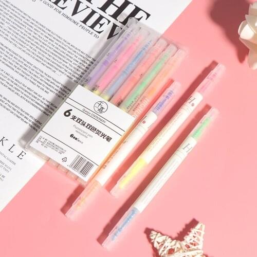 3/6Pcs Highlighter Pen Stationery Double Headed Fluorescent marker Pen Mark Pen