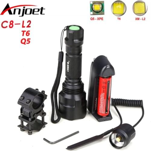 Anjoet C8 High Power tactical LED Flashlight XM-L2 Self defense Flashlight torch lanterna for Hunting Bike light lamp 18650