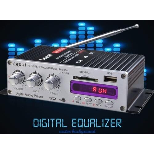 KYYSLB LP-A7USB Mini-car amplifier Household Multifunctional DC12V small amplifier FM radio FM MP3 USB Home amplifier