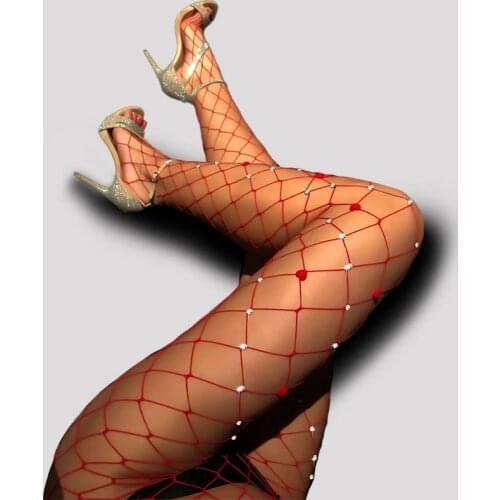 Hollow Out Sexy Rhinestone Pantyhose Black Glitter Tights Women Fishnet Stockings Club Party Hosiery Calcetines Female Mesh