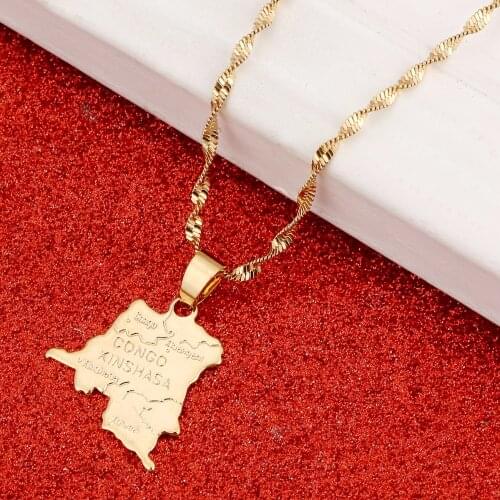 Democratic Republic of The Congo Gold Color DRC Pendant Congolese Necklace Chain Jewelry for Women Girl