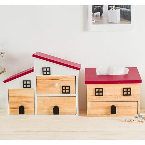 Kawai Drawer Storage Box Design Wood Cute Makeup Cosmetics Decor Box Medicine Tissue Boxes Lipstick Organizer Boite Home HX50ST