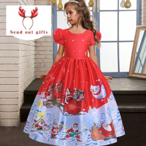 2020 girls Christmas princess Long dress European and American new Year childrens multiple styles printing theme party dress