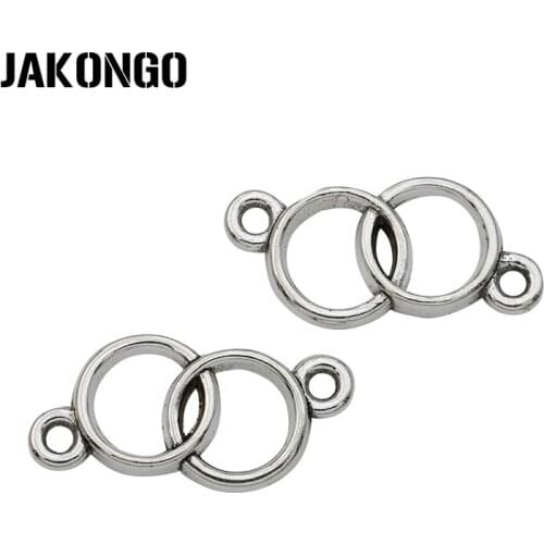 JAKONGO Antique Silver Plated Double Circle Connectors for Jewelry Making Bracelet DIY Accessories 22x12mm