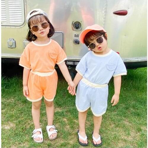 2020 Korea style girls boys 2 pcs set t-shirt+shorts fashion cotton summer gkids suit 2-7 years HV846