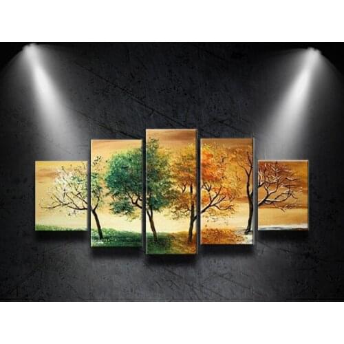 Hot Tree Oil Painting 5pcs/Set On Canvas High Quality Landscape Modern Wall Picture For Living Room Abstract Home Decoration