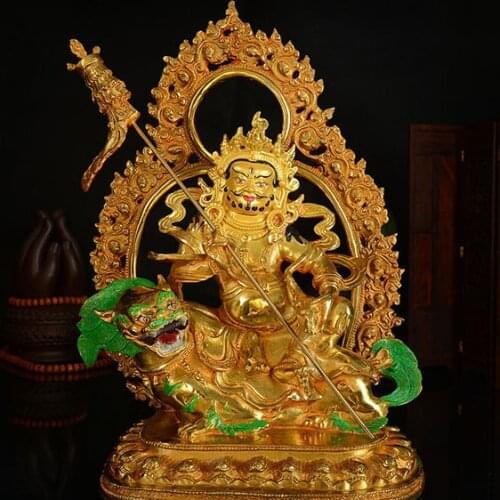 GOOD # 35 CM Large # HOME House efficacious Talisman # Buddhism gilding brass the God of Wealth vaisravana Buddha statue