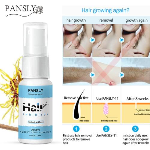 PANSLY 20ml Hair Grow Inhibitor Spray For Body & Face Permanant Hair Removal Painless Easy to Use Growth Stop Skin Smooth Repair