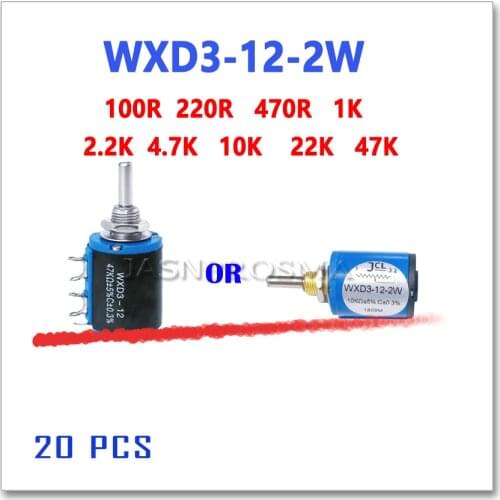 JASNPROSMA 20PCS WXD3-12-2W 100 220 470 1K 2.2K 4.7K 10K 22K 47K potentiometer ohm Wirewound Multi-Turn R 5 turns WXD3-12 2W