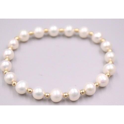 Best 9.5-10mm Natural Freshwater Pearl Alloy Beaded Bracelet Fashion Woman Lucky Gift Bangle