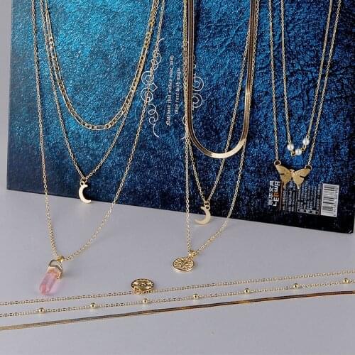 Multilayer Crystal Necklace Women Metal Gold Pendant Necklaces Boho Fashion Jewelry Long Chain For Women 2020 Trendy Collar
