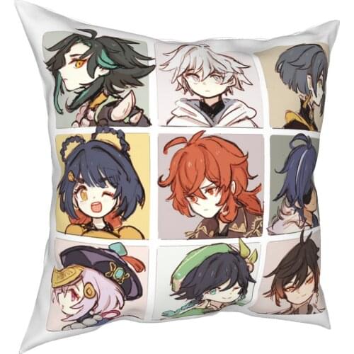 Genshin Impact Chibi Selfies Pillow Case Decoration Anime Game Cushion Cover Throw Pillow for Home Double-sided Printing