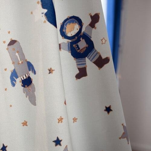 Nordic Fresh Cute Childlike Blue Boy Astronaut Rocket Star Printing Curtains for Living Room Childrens Bedroom Custom Textiles
