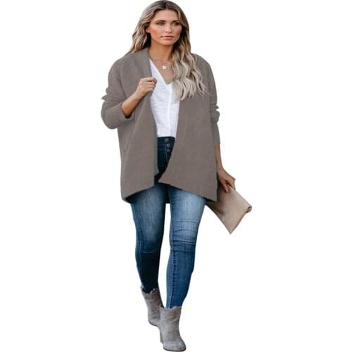 2021 European and American autumn and winter new womens fashion commuter plus size loose knit cardigan sweater jacket